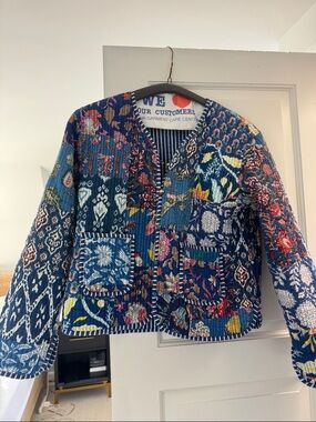 Patchwork Floral Jean Jacket - Blue